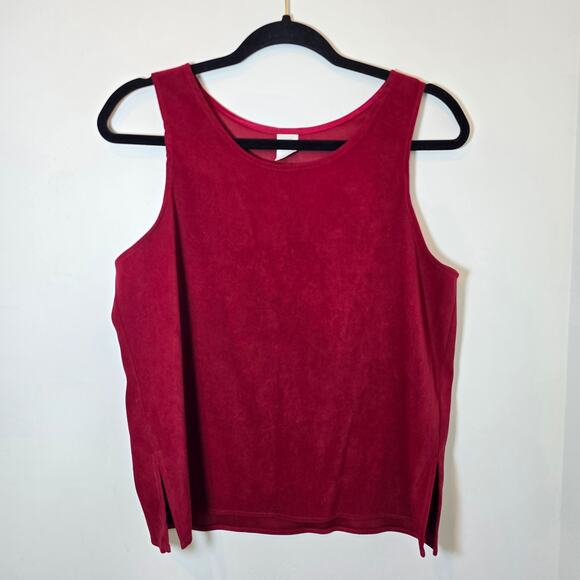 Vintage Microsuede Tank Top Size S Red Scoop Neck Side Slits Oversized Made USA - Picture 1 of 6